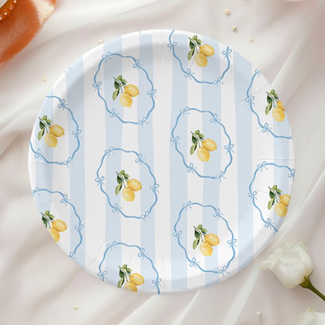 Assiettes En Carton Citron jaune méditerranéen Baby shower Bows bleu (Créateur téléchargé)