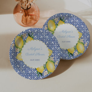 Assiettes En Carton Citrons Amalfi Bleu Blanc Italie Carreaux Enterrem