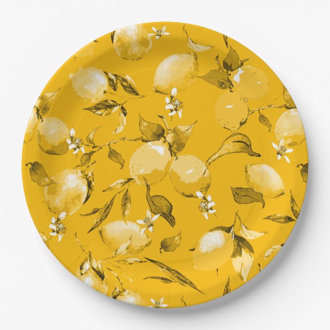 Assiettes En Carton citrons aquarelle 10 (Devant)