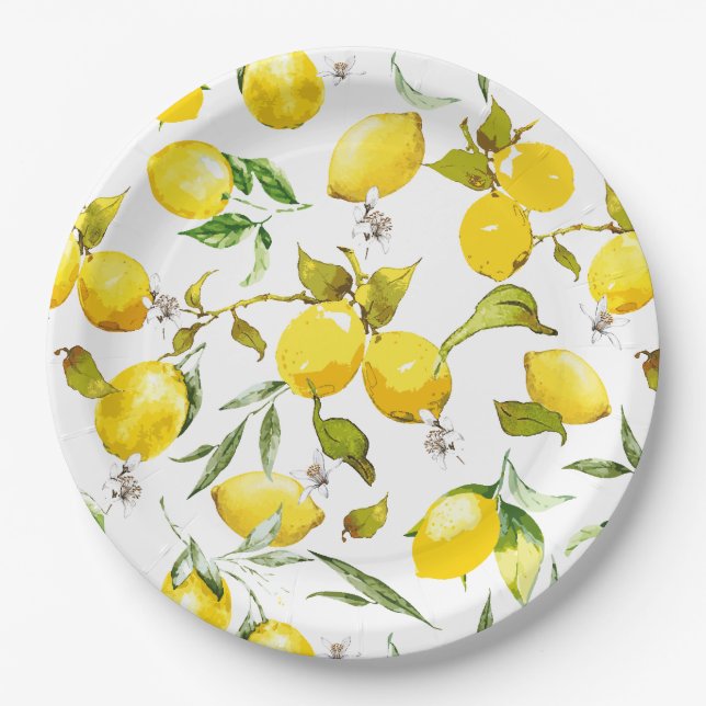 Assiettes En Carton citrons d'aquarelle 5 (Devant)