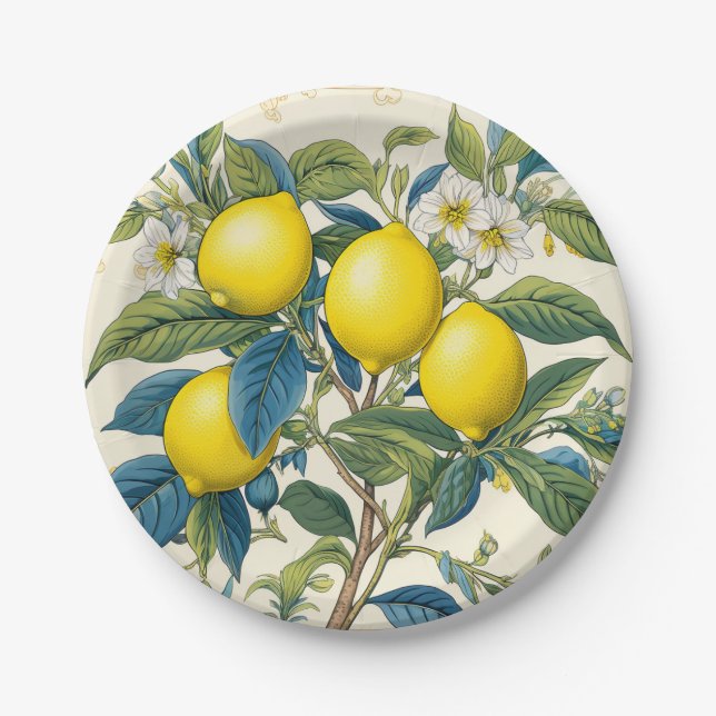 Assiettes En Carton Citrons d'été méditerranéens (Devant)