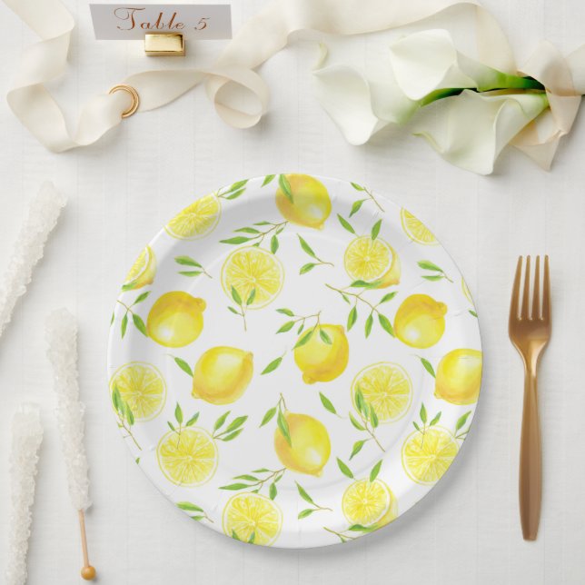Assiettes En Carton Citrons et feuilles (Mariage)