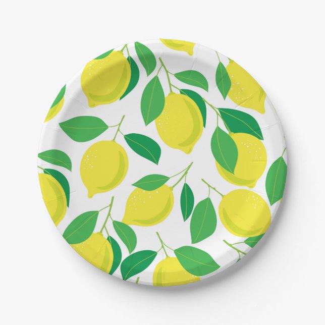 Assiettes En Carton Citrons et motifs feuille (Devant)