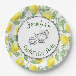 Assiettes En Carton Citrons jaunes avec Tea Party Feuille vert