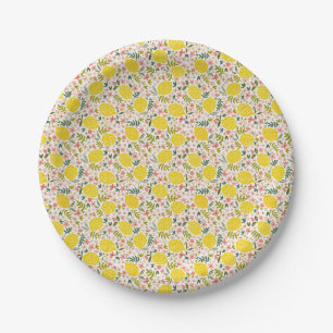 Assiettes En Carton Citrons jaunes modernes avec fleurs roses