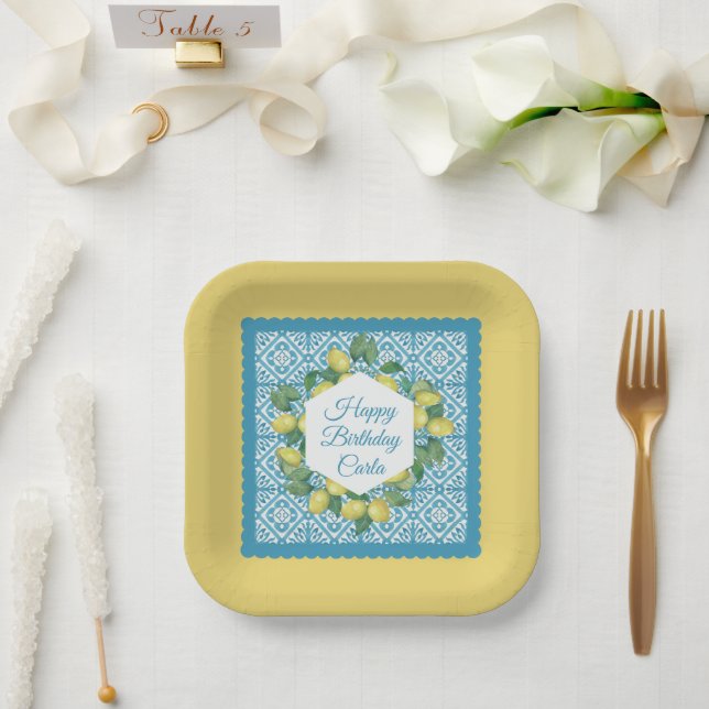 Assiettes En Carton Citrons & soirée marocaine Blue Custom (Mariage)