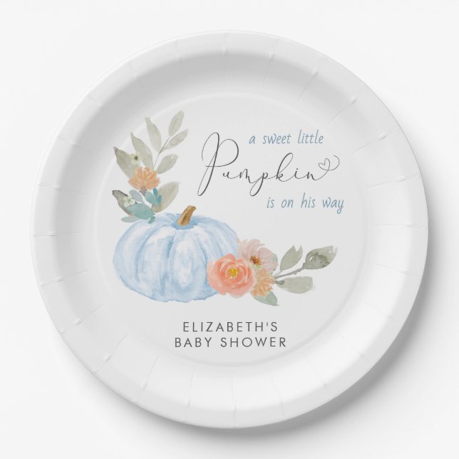 Assiettes En Carton Citrouille Aquarelle bébé garçon douche (Devant)