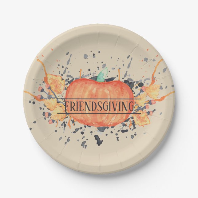Assiettes En Carton Citrouille aquarelle Friendsgiving (Devant)