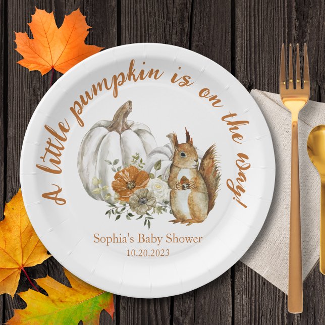 Assiettes En Carton Citrouille Baby shower d'automne, non sexiste (Créateur téléchargé)