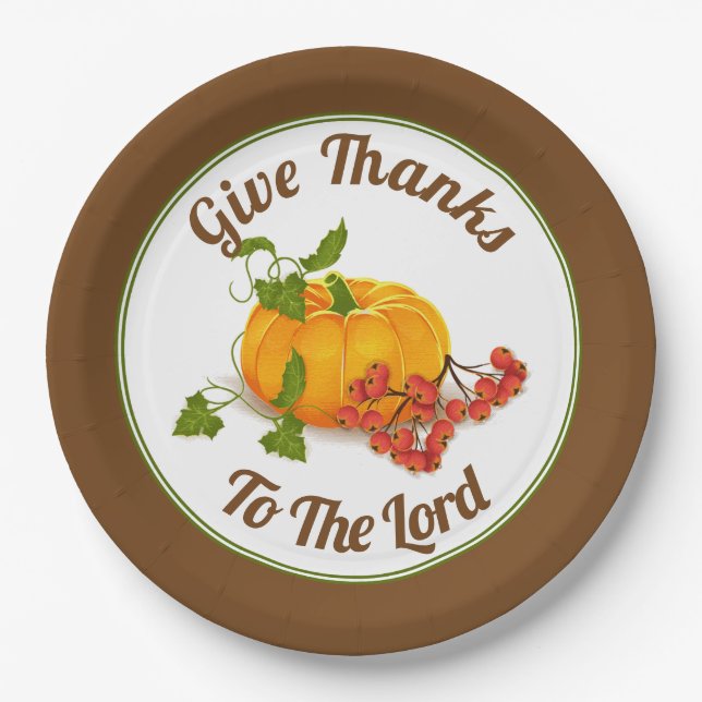 Assiettes En Carton Citrouille, baies et feuilles tombent Thanksgiving (Devant)