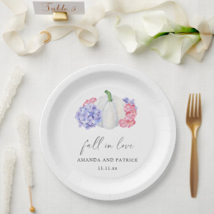 Assiettes En Carton Citrouille blanc et fleurs d'hydrangea mariage