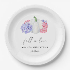 Assiettes En Carton Citrouille blanc et fleurs d'hydrangea mariage