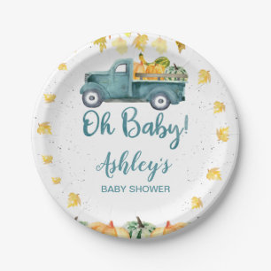 Assiettes En Carton Citrouille bleu Camion Autumn Feuilles Baby shower