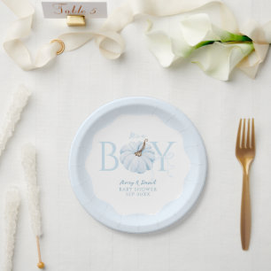 Assiettes En Carton Citrouille bleu C'est un garçon Baby shower d'auto