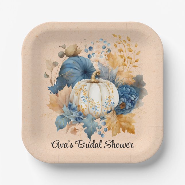 Assiettes En Carton Citrouille bleu et orange Peony Mariage (Recto)