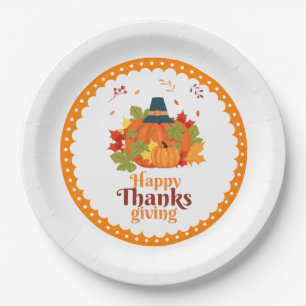 Assiettes En Carton Citrouille bon thanksgiving avec Casquette et Feui