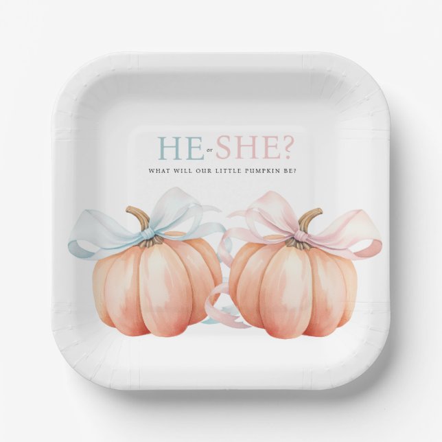 Assiettes En Carton Citrouille Bow Rose Bleu Révélation de genre (Recto)