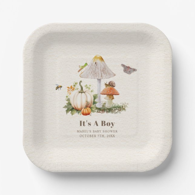 Assiettes En Carton Citrouille Champignons Woodland Insectes Baby show (Recto)