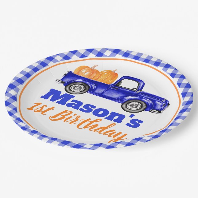 Assiettes En Carton Citrouille citrouille - Bleu Truck (Angle)