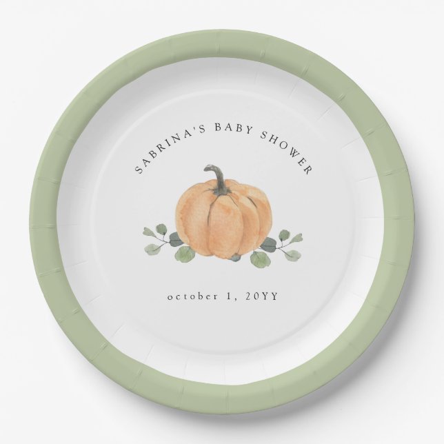 Assiettes En Carton Citrouille d'aquarelle automne (Devant)