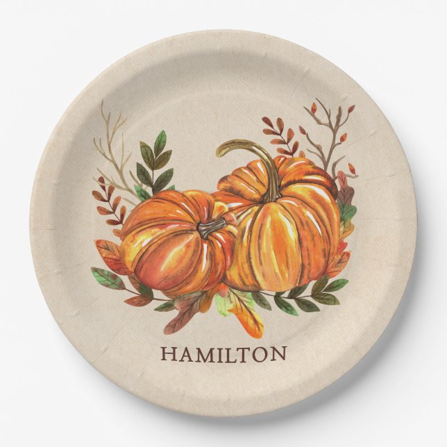 Assiettes En Carton Citrouille d'automne (Devant)