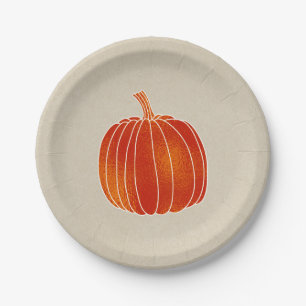 Assiettes En Carton Citrouille d'automne orange brillant Kraft rustiqu