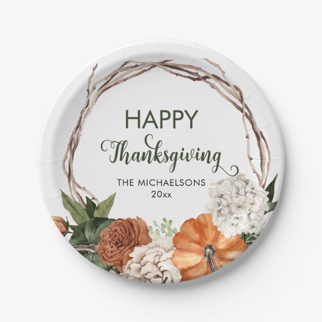 Assiettes En Carton Citrouille de Bon thanksgiving rustique (Devant)