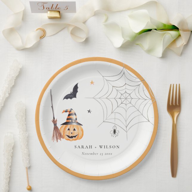 Assiettes En Carton Citrouille d'Halloween doux Spiderweb Mariage Éffr (Mariage)