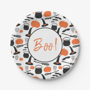 Assiettes En Carton Citrouille d'Halloween et sorcières Boo