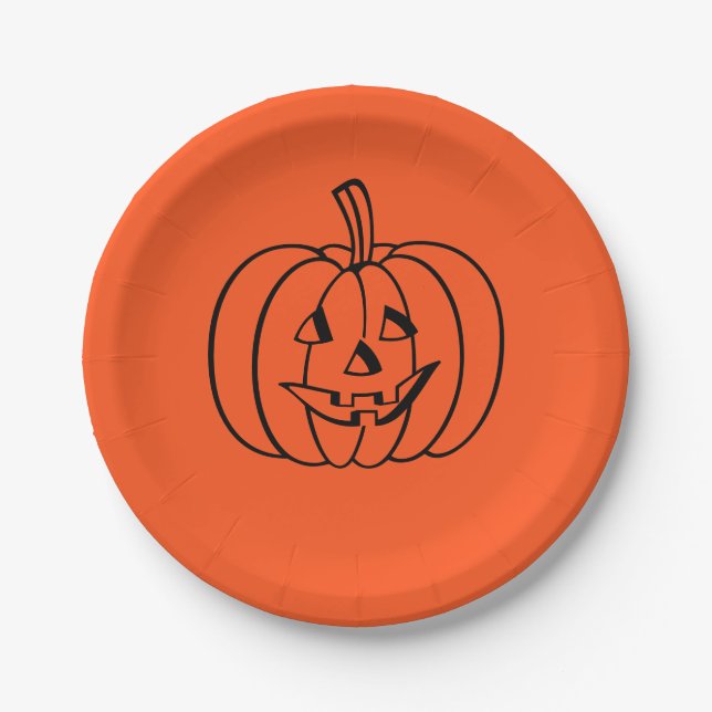 Assiettes En Carton Citrouille d'Halloween Orange Jack-o-Lantern (Devant)