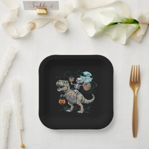 Assiettes En Carton Citrouille d'Halloween T rex de dinosaure montant 