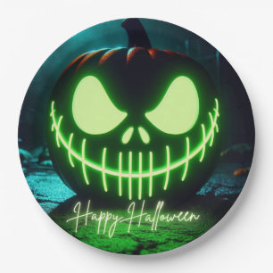 Assiettes En Carton citrouille d'Halloween vert éffrayant