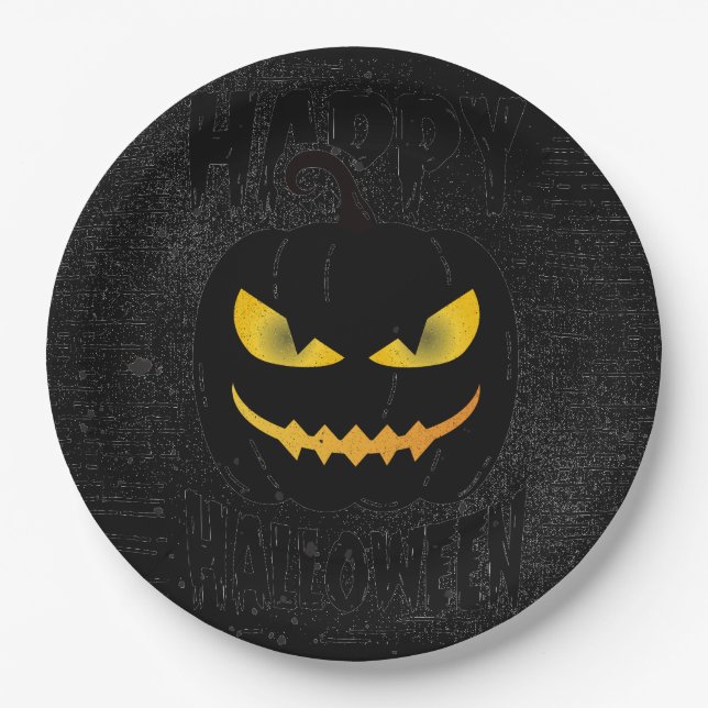 Assiettes En Carton Citrouille éffrayant Black Halloween (Devant)