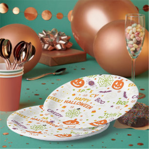 Assiettes En Carton Citrouille éffrayant et amusant - Motif Halloween 