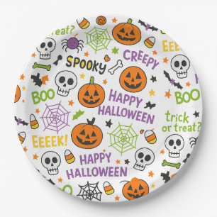 Assiettes En Carton Citrouille éffrayant et amusant - Motif Halloween