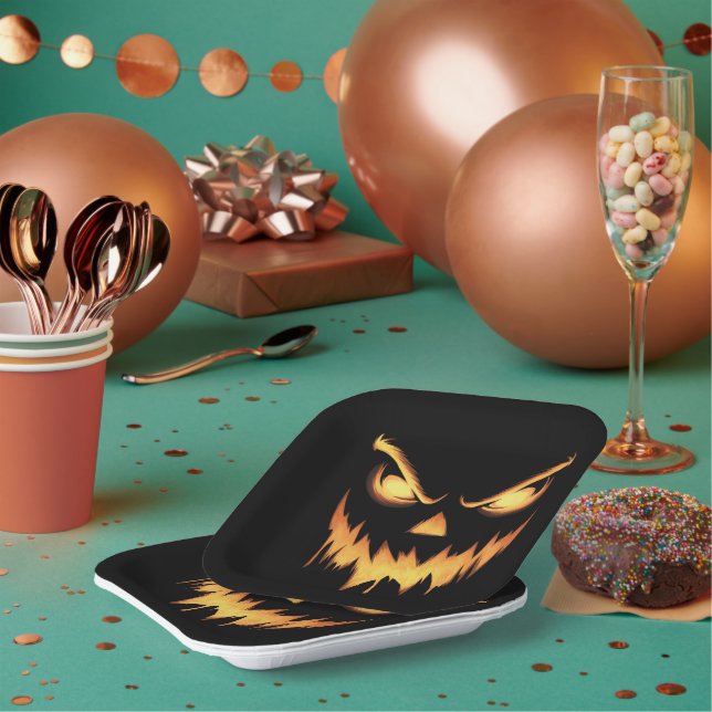 Assiettes En Carton Citrouille effrayant Jack-o'-lantern Face Hallowee (Multi)