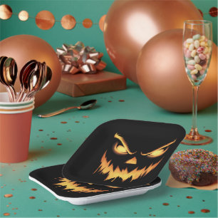 Assiettes En Carton Citrouille effrayante Jack O Lantern Visage Hallow
