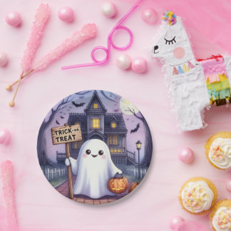 Assiettes En Carton Citrouille et fantôme d'Halloween