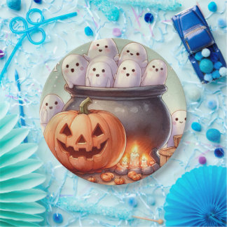 Assiettes En Carton Citrouille et fantômes d'Halloween