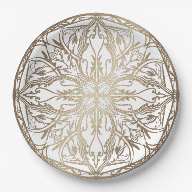 Assiettes En Carton Citrouille Filigree en or sur blanc (Devant)