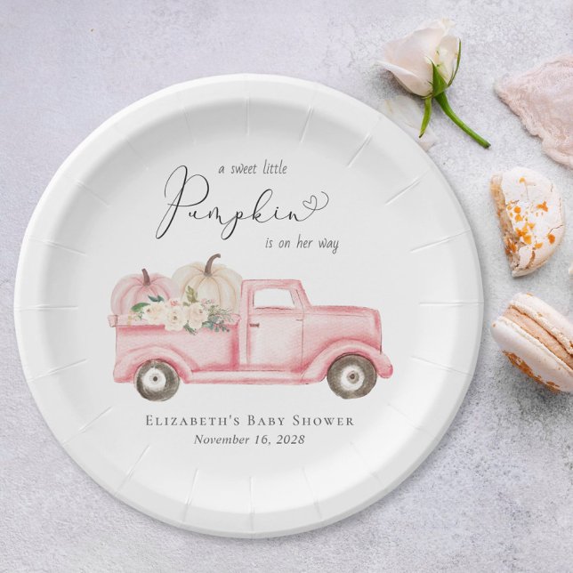 Assiettes En Carton Citrouille Floral Camion Aquarelle bébé fille douc (Créateur téléchargé)
