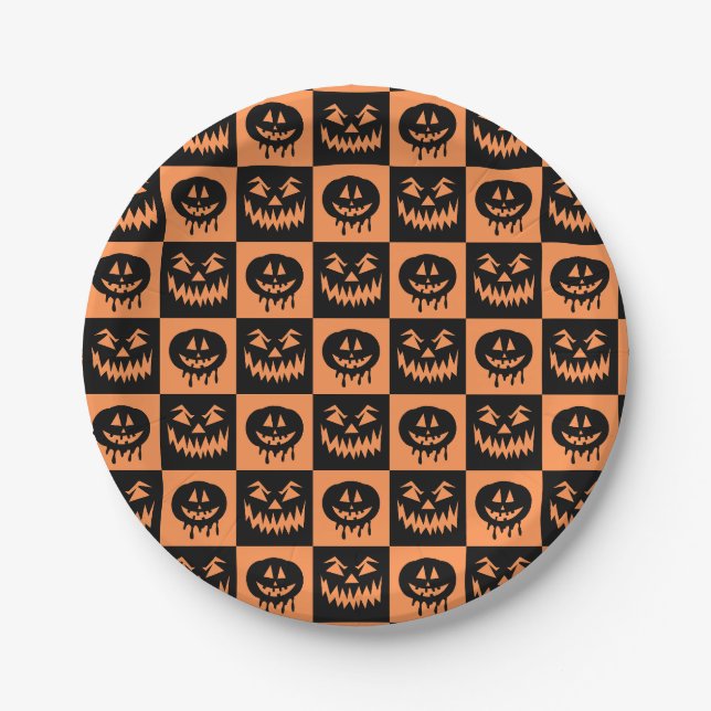 Assiettes En Carton Citrouille Halloween Face Fantôme Motif Éffrayant (Devant)