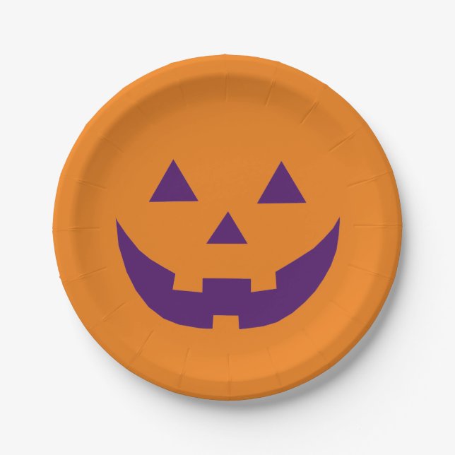 Assiettes En Carton Citrouille Jack-o'-lantern orange violet d'Hallowe (Devant)