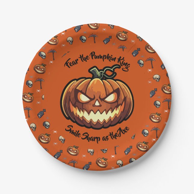 Assiettes En Carton 🎃 Citrouille orange King Halloween Plaque 🧡 (Devant)