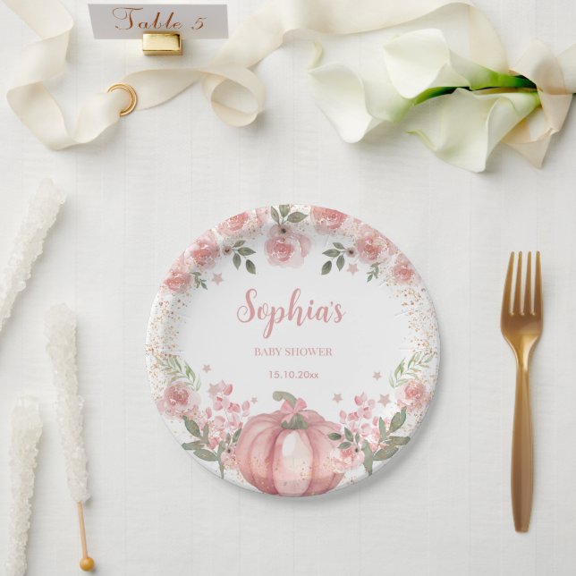 Assiettes En Carton citrouille rose Floral Girl Baby shower (Mariage)