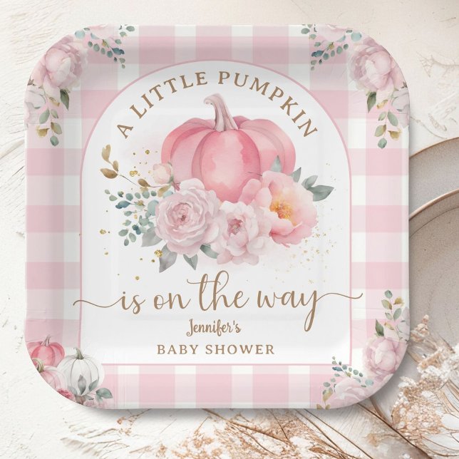 Assiettes En Carton Citrouille sur le chemin Baby shower fille rose au (Créateur téléchargé)