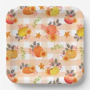 Assiettes En Carton Citrouille Thanksgiving En vichy Peach