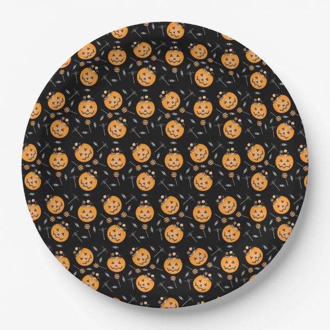 Assiettes En Carton Citrouille Trick Ou Treat Bucket Halloween Candy (Devant)