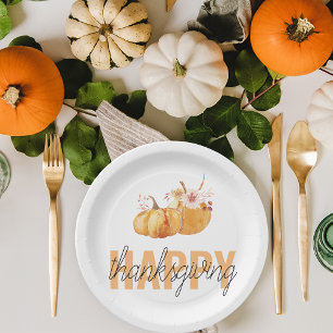 Assiettes En Carton Citrouilles d'aquarelle et Bon thanksgiving orange