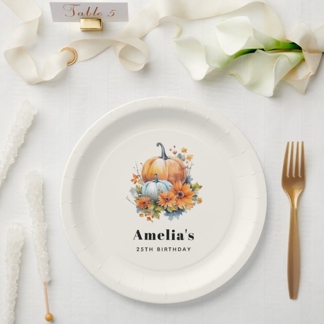 Assiettes En Carton Citrouilles d'automne avec Fleurs et Foliage Anniv (Mariage)
